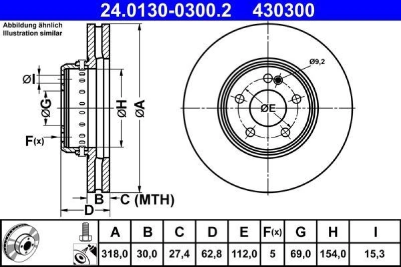 Image of Brake disc ATE 24.0130-0300.2