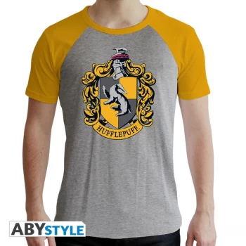 Image of Harry Potter - Hufflepuff Mens Large T-Shirt - Grey and Yellow