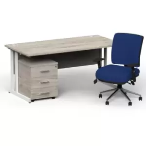 Image of Impulse 1800 x 800 White Cant Office Desk Grey Oak + 3 Dr Mobile Ped & Chiro Med Back Blue W/Arms