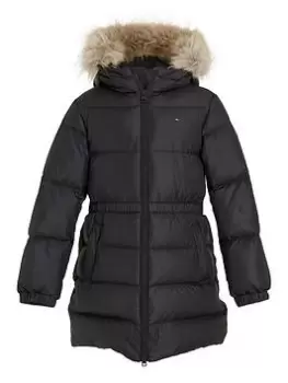Image of Tommy Hilfiger Girls Long Waisted Down Jacket - Black, Size 12 Years, Women