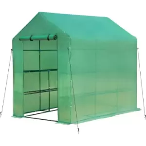 image of Outsunny - Walk in Garden Greenhouse w/ Shelf Roll Up Door PE Cover 2 x 1.43 x 2m