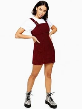 Image of Topshop Petite Corduroy Buckle Dress - Burgundy
