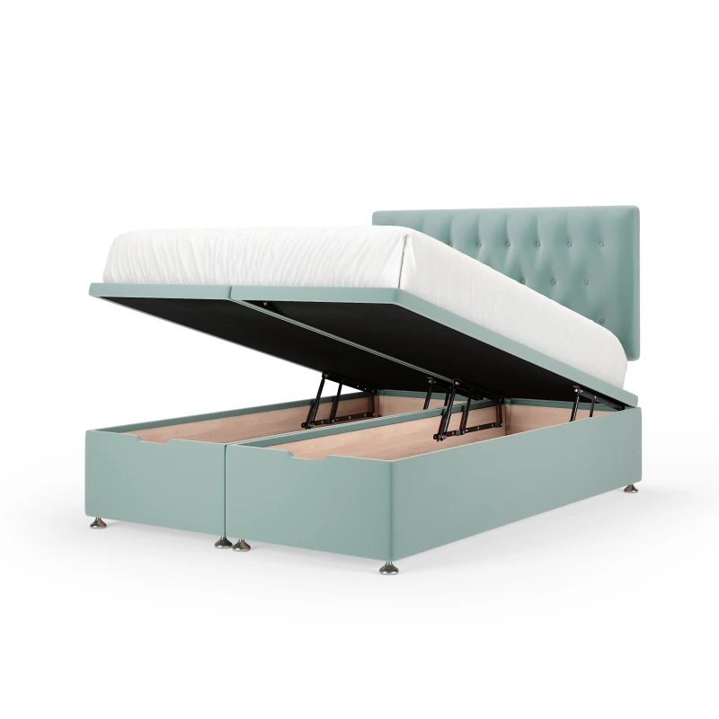 Image of Bedmaster Bedmaster Plush Velvet Ottoman Divan Base And Button Headboard in Duck Egg Blue Size: Super King Duck Egg Blue Super King Unisex 786787027