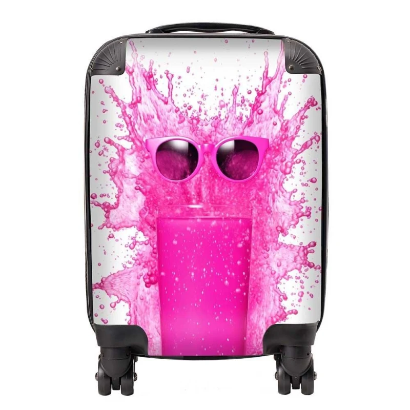 Image of Warren Reed - Designer Pink Splashart Glass With Glasses Suitcase Size: Large Pink Unisex Large