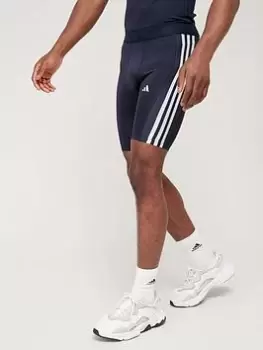 Image of adidas Train TechFit 3 Stripe Shorts - Navy Size XL Men