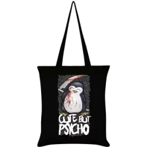 image of Psycho Penguin Cute But Psycho Tote Bag (One Size) (Black) - Black