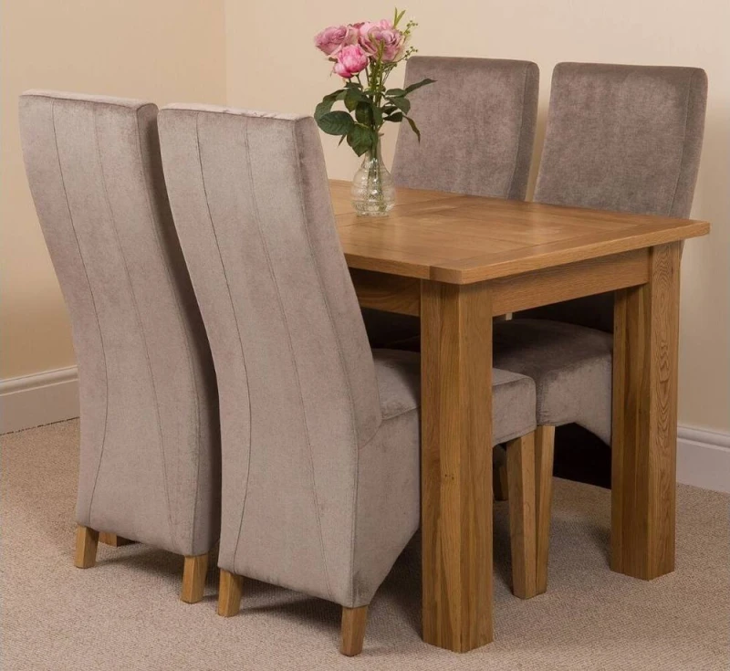Image of Thats Furniture Hampton 120-160cm Oak Extending Dining Table & 4 Lola Fabric Chairs in Grey Grey Unisex