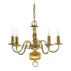 image of Flemish 5 Light Multi Arm Ceiling Pendant Antique Brass, E14