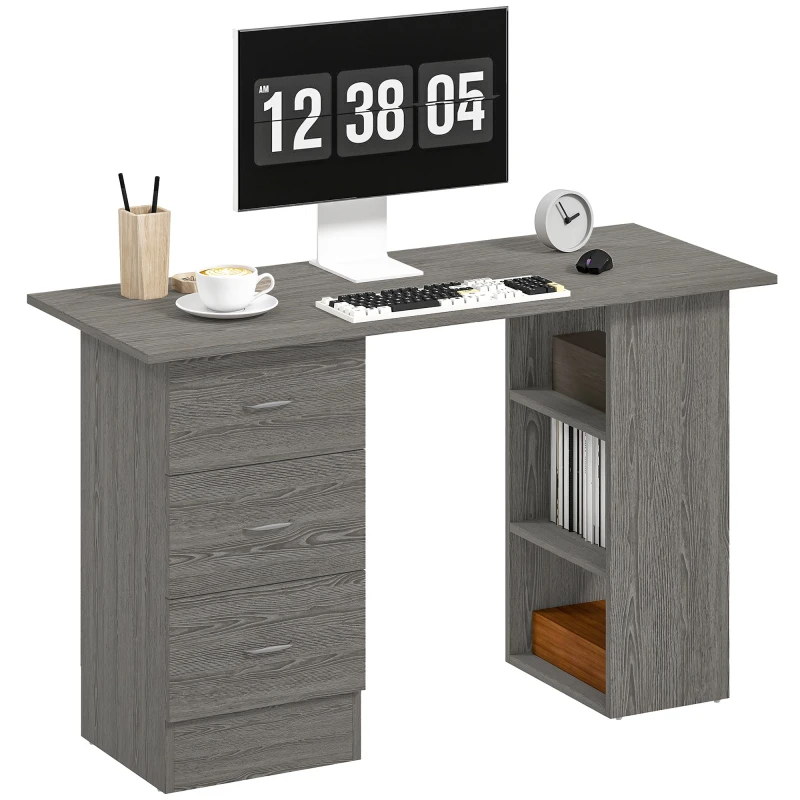 Image of HOMCOM HOMCOM 120cm Computer Desk Writing Table Study Workstation with Shelves and Drawers in Brown Brown 120CM Unisex 5063603046207