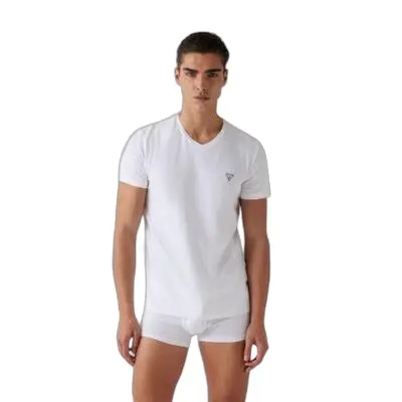 Image of Guess V-neck T-Shirt Guess Caleb Hero Blanc Male M