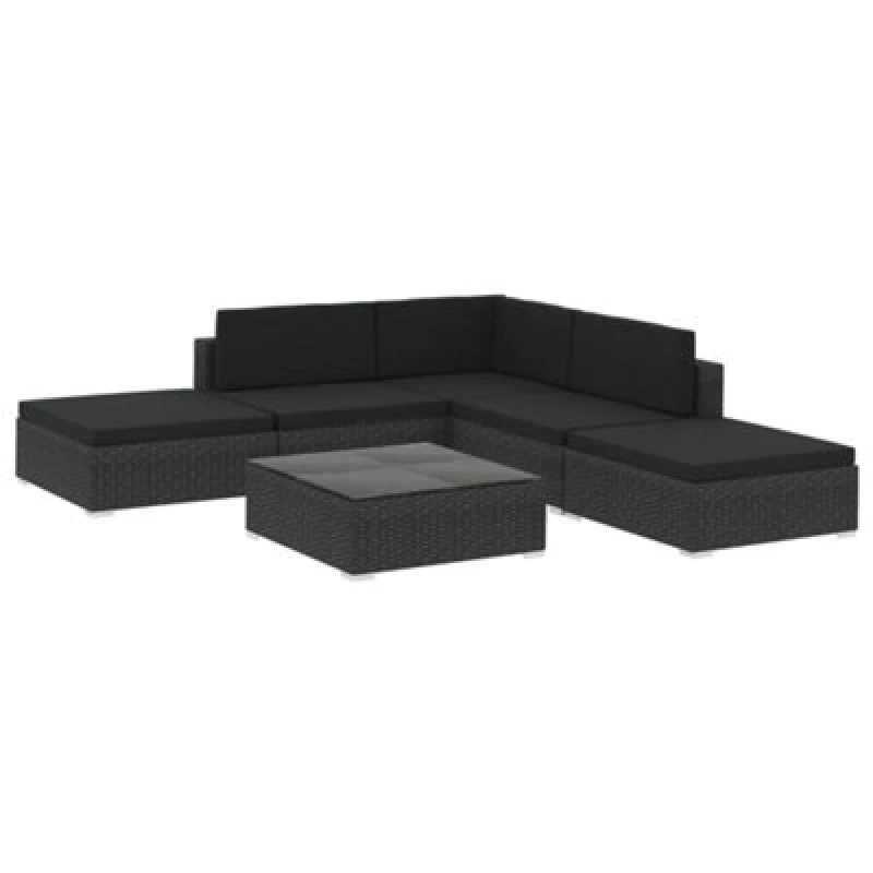 Image of VIDAXL 6 Piece Garden Lounge Set with Cushions Poly Rattan Black Vidaxl 8719883724652