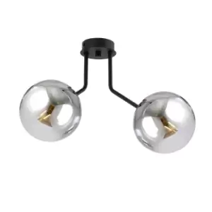 Image of Nova Black Globe Ceiling Light with Graphite Glass Shades, 2x E14
