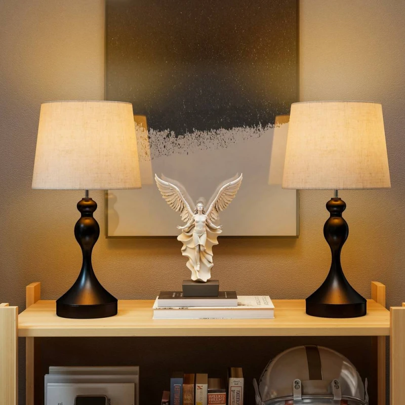 Image of HOMCOM Table Lamps Set of 2, Modern Bedside Lamps with USB Ports in Black Unisex