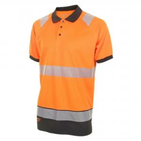 Image of Beeswift High Visibility Two Tone Polo Shirt Short Sleeve Orange BESWHVTT010ORBL3XL