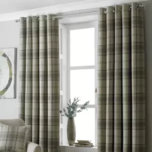 Aviemore Tartan Faux Wool Eyelet Curtains Natural, Natural / 117 x 183cm