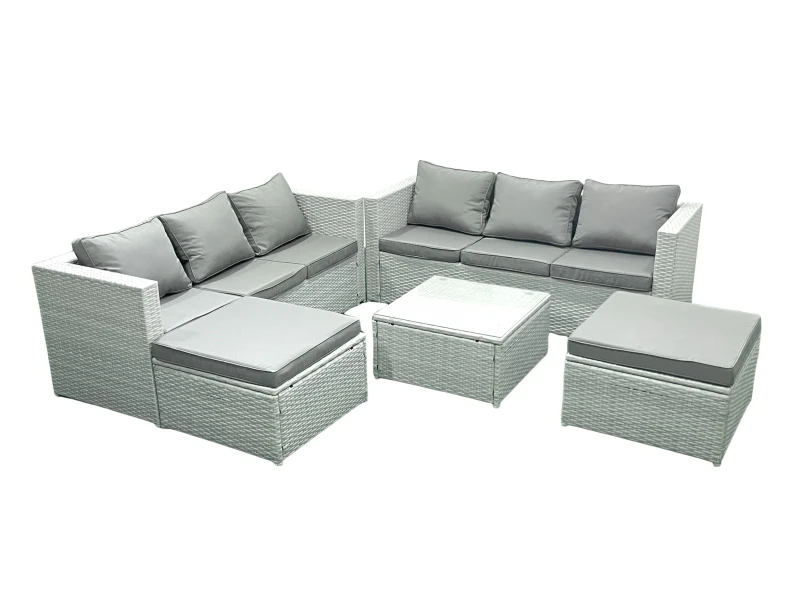 Image of Fimous Rattan Garden Outdoor Furniture Set 8 Seater Rattan Garden Sofa Set with 2 Big Footstools Light Grey Mixed Light Grey