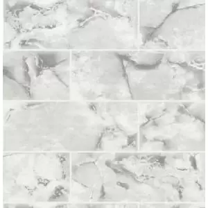 image of Holden Decor Odeon Marble Tile Dove Wallpaper - 10.05m x 53cm