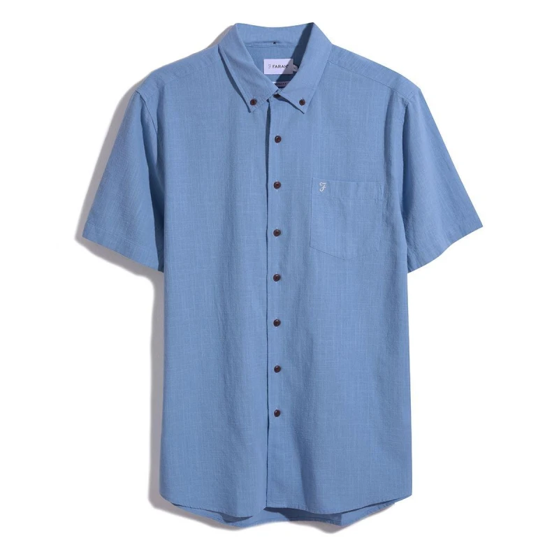 Image of Farah Densmore Short Sleeve Button Down Shirt - Blue Blue S