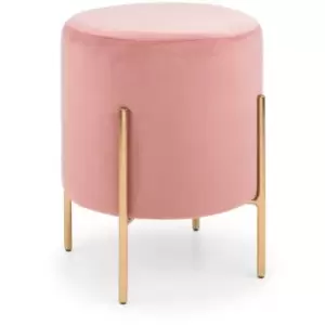 image of Stool Pink Velevet Fabric Upholstered Gold Legs - Harrow