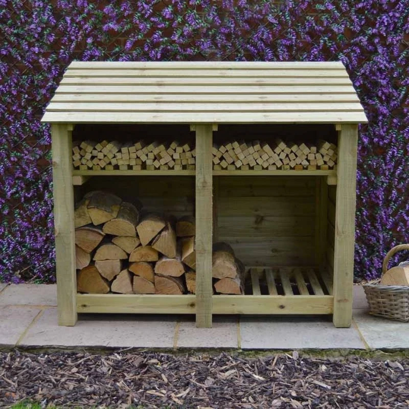 Image of Rutland County Garden Furniture Ltd Cottesmore 4ft Log Store w/ Kindling Shelf, L80 x W150 x H128cm, Green Green Unisex