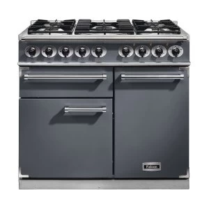 image of Falcon 102200 F1000DXDFSL-NM 1000 DELUXE Dual Fuel Range Cooker - SLate. Nickel Trim