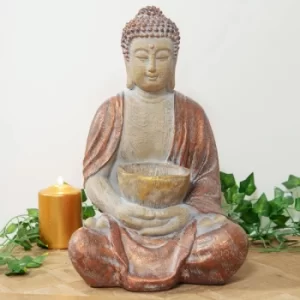 Image of Carved Wood Finish Thai Buddha Candle Holder Ornament