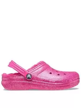 image of Crocs Classic Glitter Lined Clog, Pink, Size 1 Older