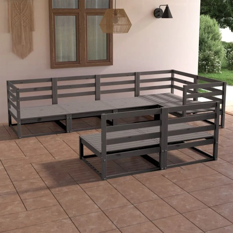 Image of VIDAXL 7 Piece Garden Lounge Set Grey Solid Pinewood vidaXL 8720286467497