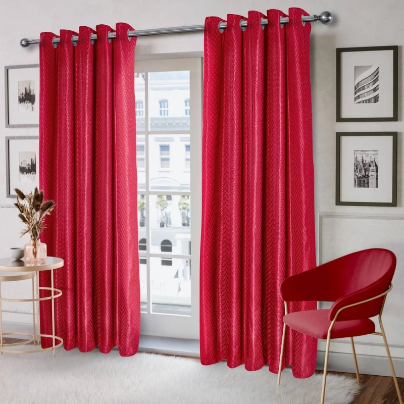 Image of New Edge Blinds Wave Woven Jacquard Curtains in Navy in Red Size: 168cm width x 183cm drop Red Unisex 168cm width x 183cm drop