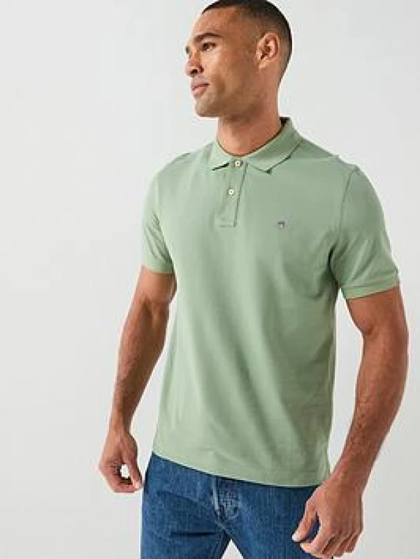Image of Gant Regular Fit Shield Short Sleeve Pique Polo Shirt - Light Green Light Green X2IX5 Male 2XL,S,XL