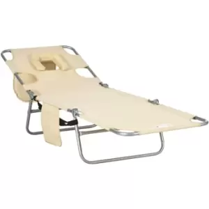Image of Outsunny Patio Foldable Sun Lounger 5 Level Adjustable Reclining Chair Beige - Beige
