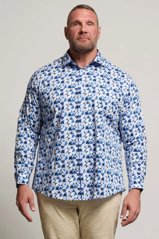 Image of BadRhino BadRhino Men Geometric Long Sleeve Shirt in Light Blue Light Blue One Size Male 5063589036919