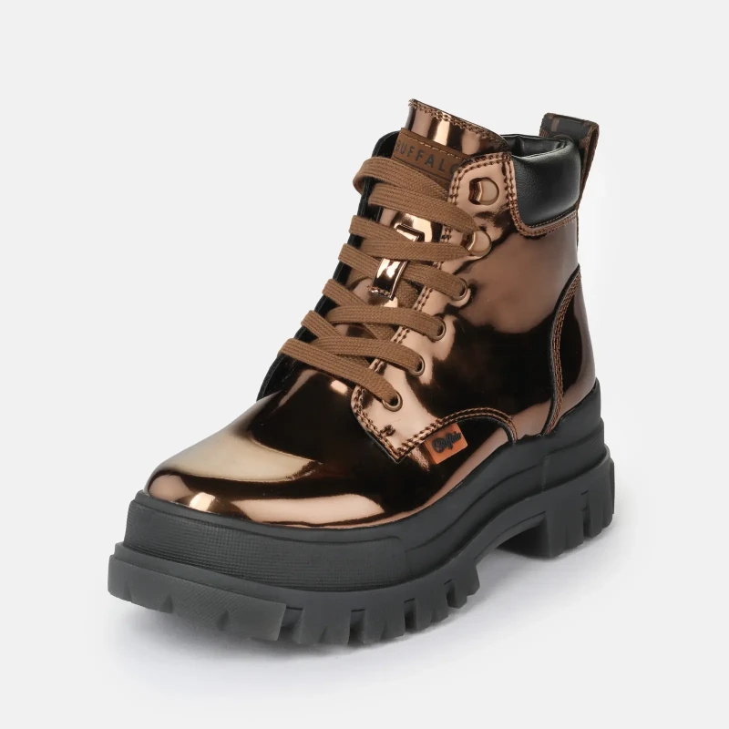 Image of Buffalo Vegan patent ankle boots For Her Buffalo Aspha Marron Female 38