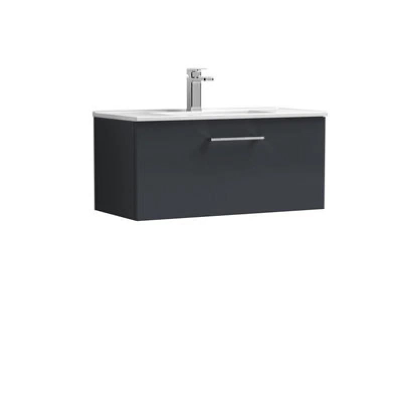 Image of NUIE Arno Wall Hung 1-Drawer Vanity Unit with Basin-2 800mm Wide - Satin Anthracite - Nuie ARN1425B