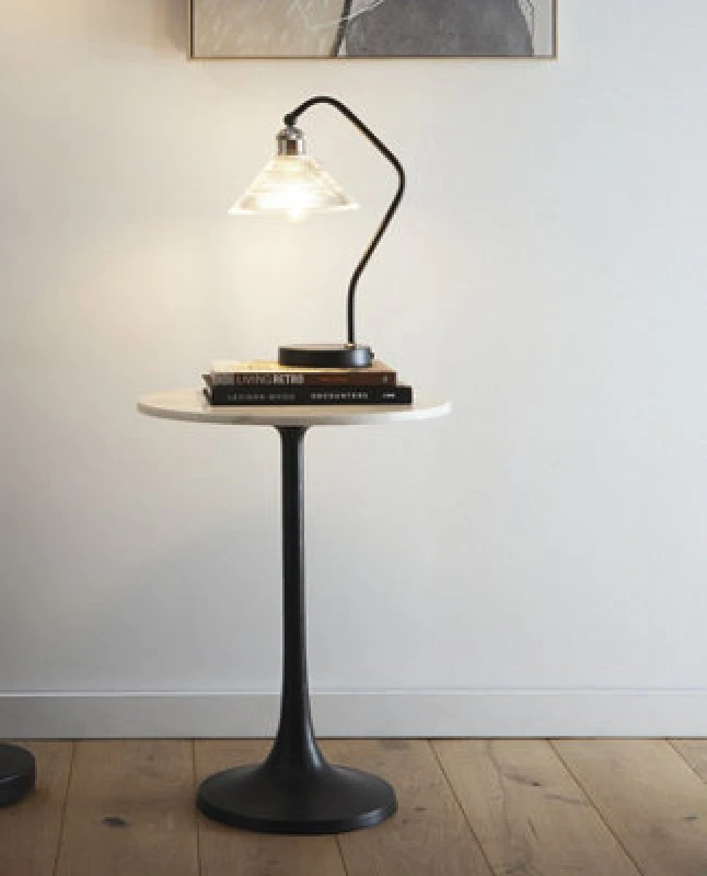 Image of K Living Stunning Black Metal Table Lamp With A Clear Ribbed Glass Shade And Satin Nickel Shade Holder
