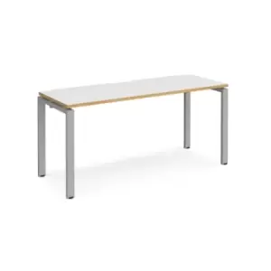 image of Bench Desk Single Person Starter Rectangular Desk 1600mm White/Oak Tops With Silver Frames 600mm Depth Adapt