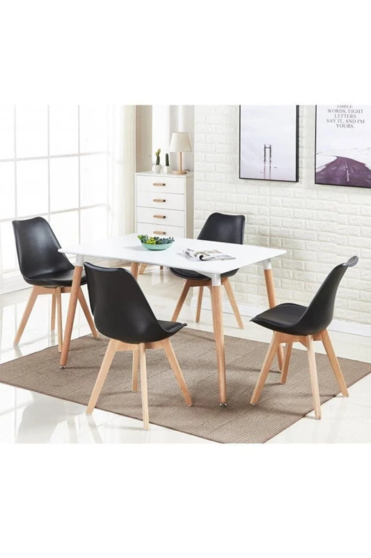 Image of Life Interiors 5PCs Dining Set - a Halo Dining Table & Set of 4 Lorenzo Tulip chairs with Padded Seat in Black Unisex