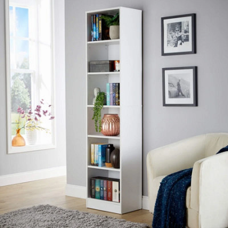 Image of Home Source Clara Narrow Bookcase Storage Unit White