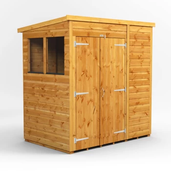 Image of Power Sheds - 6x4 Power Pent Double Door Garden Shed - Brown