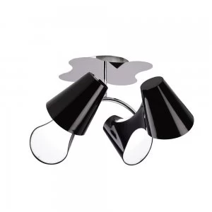 Image of Ceiling 2 Arm 4 Light E27, Gloss Black, White Acrylic, Polished Chrome
