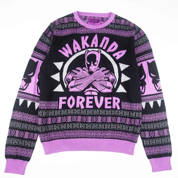 Image of Black Panther Wakanda Forever Knitted Christmas Jumper - XXL
