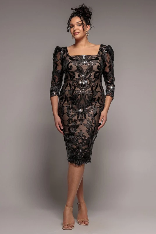 Image of Goddiva Womens Square Neck Scalloped Lace Midi Dress in Black Size: 18 Black Female 18