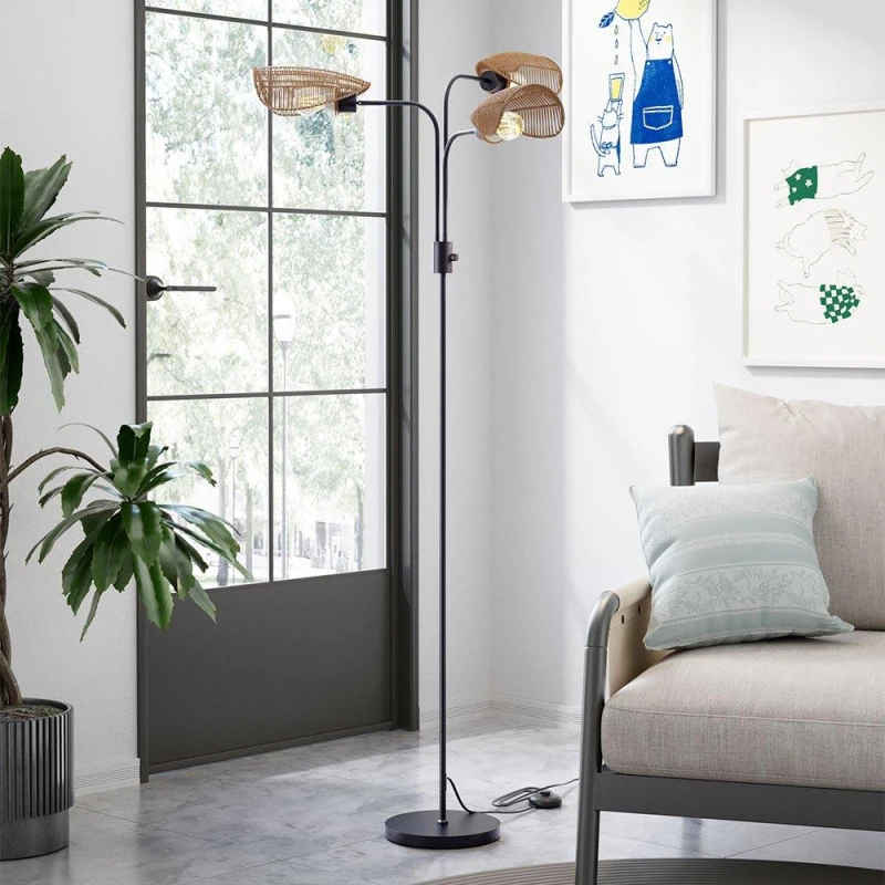 Image of Kabinet UK 3-Light Paper Rope Wrapped Floor Lamp Black unisex One size