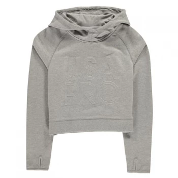 image of USA Pro Overhead Cropped Hoodie Junior Girls - Grey Marl