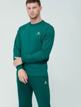 Image of Converse Embroidered Star Chevron Left Chest Long Sleeve Tee - Bottle Green, Bottle Green, Size L, Men