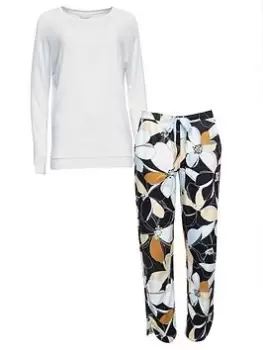 Image of Cyberjammies Two Piece Floral Pyjamas Set - Black Floral/White, Black, Size 22, Women