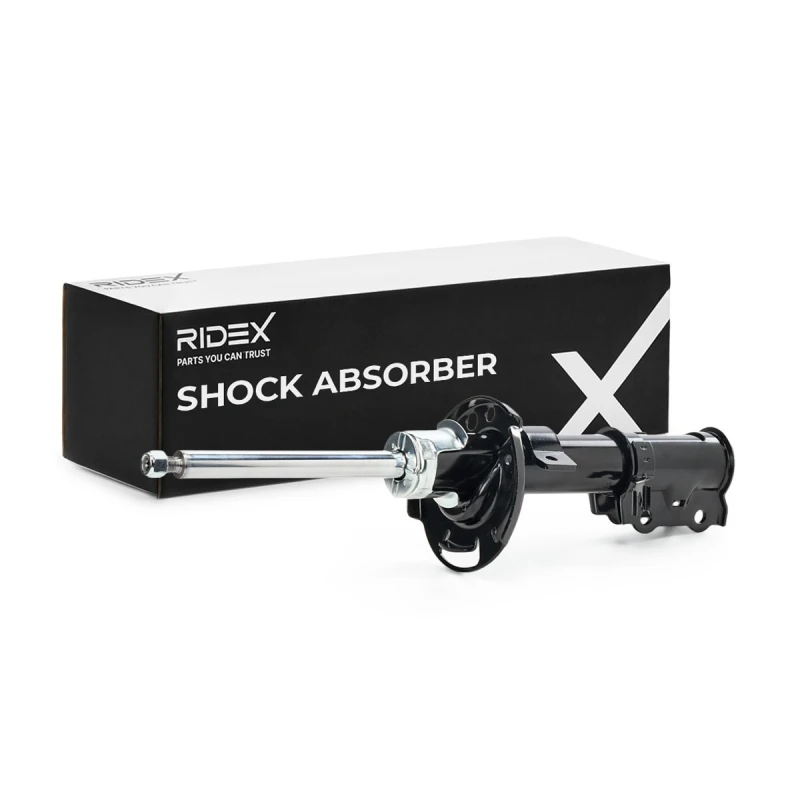 Image of RIDEX 854S19405 Shock absorber Front Axle Left, Gas Pressure, Twin-Tube, Suspension Strut, Bottom Clamp Shock Absorber (854)