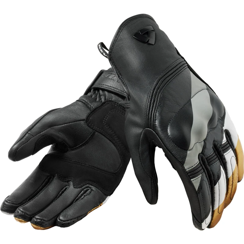Image of Rev It Redhill Ladies Leather Motorcycle Gloves XS Black Ocher Yellow Black Ocher Yellow