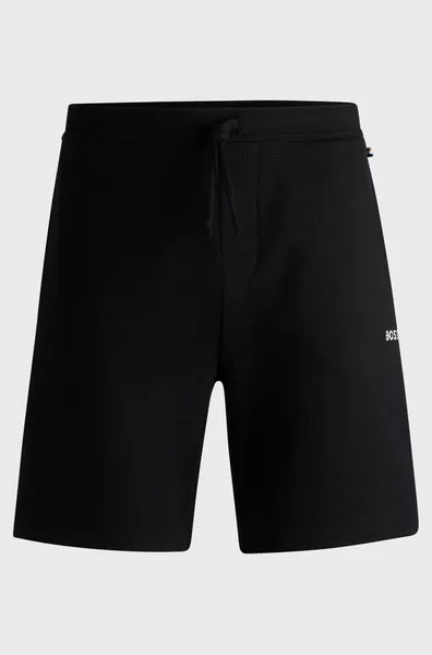 image of BOSS Bodywear Waffle Cotton-Blend Jersey Lounge Shorts - S Black Underwear and Nightwear male 50480828-001 S