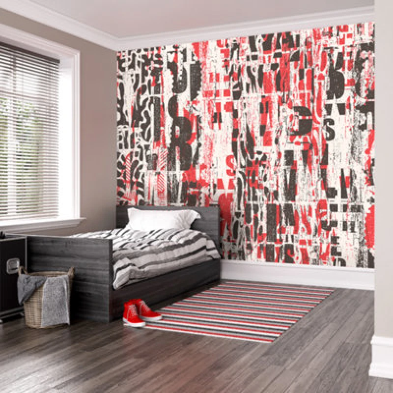 Image of Origin Murals Letterpress Graffiti - Red And Black Matt Smooth Paste The Wall Mural 350Cm Wide X 280Cm High